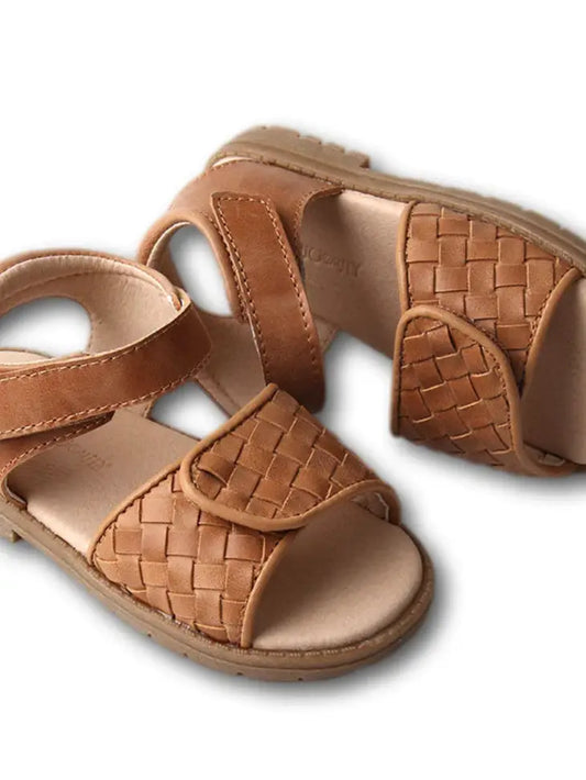 Leather Woven Sandal | Walnut | Hard Sole